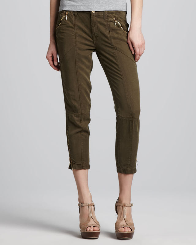 Janika Gathered Crop-Sleeve Suede Leather Crop Moto Jacket